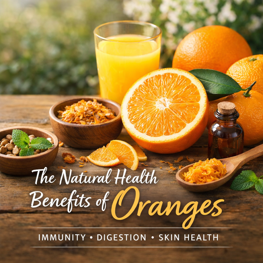 Health benefits of oranges displayed